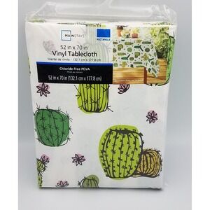Mainstays Vinyl Tablecloth 52" x 70" NEW Cactus Themed White Green‎ Reusable